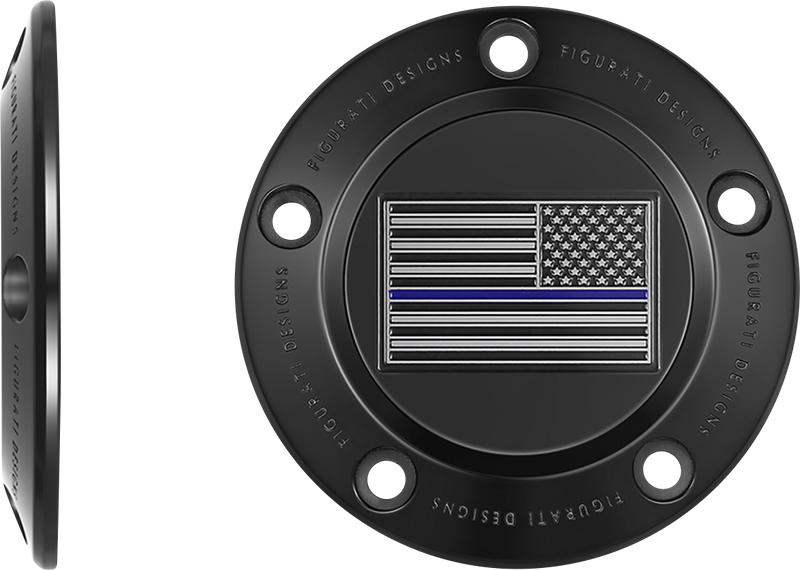 FIGURATI DESIGNS Timing Cover - 5 Hole - Blue Line American Flag - Black FD71-TC-5H-BLK