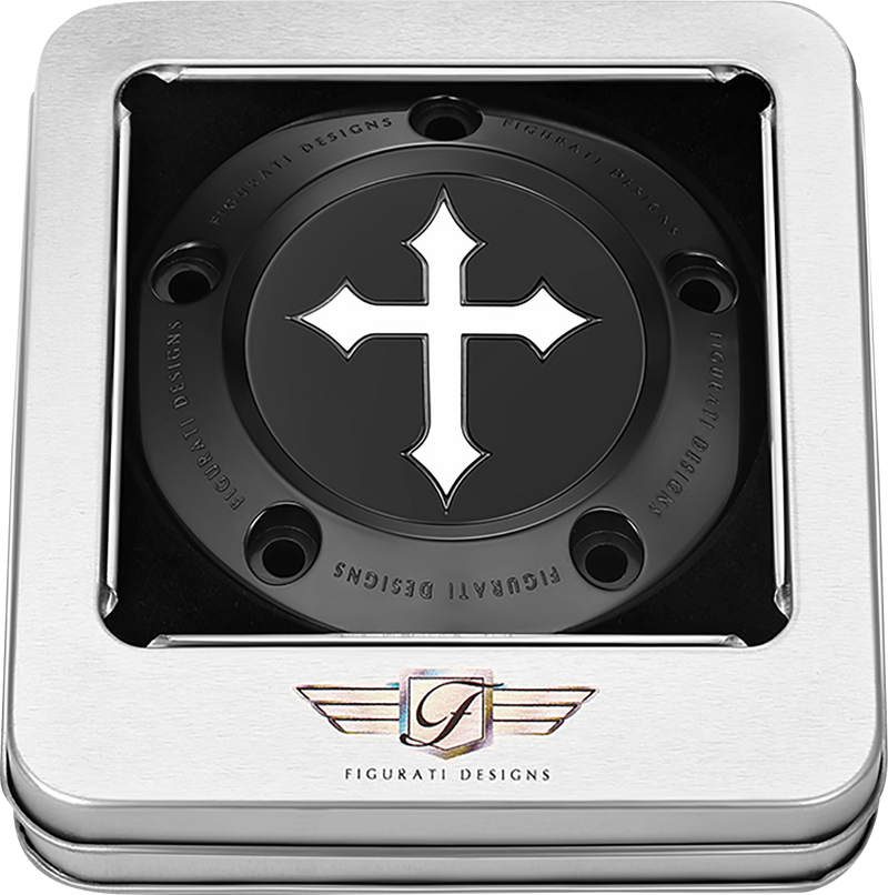 FIGURATI DESIGNS Timing Cover - 5 Hole - Cross - Black FD41-TC-5H-BLK