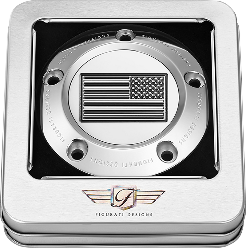 FIGURATI DESIGNS Timing Cover - 5 Hole - American Flag - Contrast Cut - Stainless Steel FD26R-TC-5H-SS
