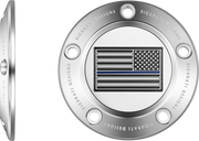 FIGURATI DESIGNS Timing Cover - 5 Hole - Blue Line American Flag - Stainless Steel FD70-TC-5H-SS