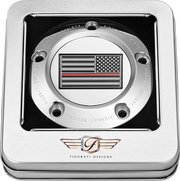 FIGURATI DESIGNS Timing Cover - 5 Hole - Red Line American Flag - Stainless Steel FD73-TC-5H-SS
