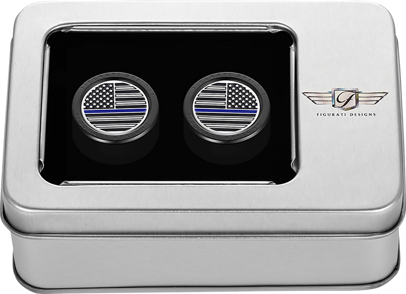 FIGURATI DESIGNS Docking Covers - American Flag - Blue Line - Short - Black FD71-DC-2530-BK