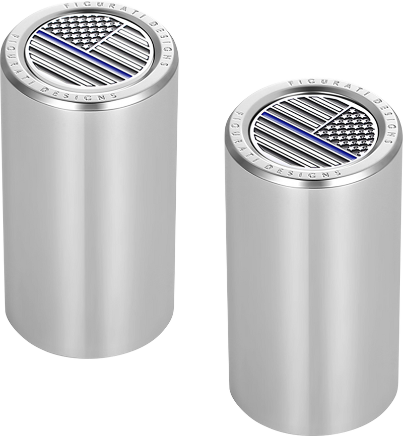 FIGURATI DESIGNS Docking Covers - American Flag - Blue Line - Long - Silver FD70-DC-2545-SS