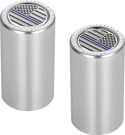 FIGURATI DESIGNS Docking Covers - American Flag - Blue Line - Long - Silver FD70-DC-2545-SS