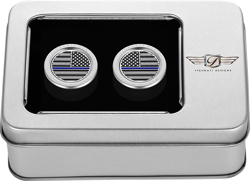 FIGURATI DESIGNS Docking Covers - American Flag - Blue Line - Short - Silver FD70-DC-2530-SS