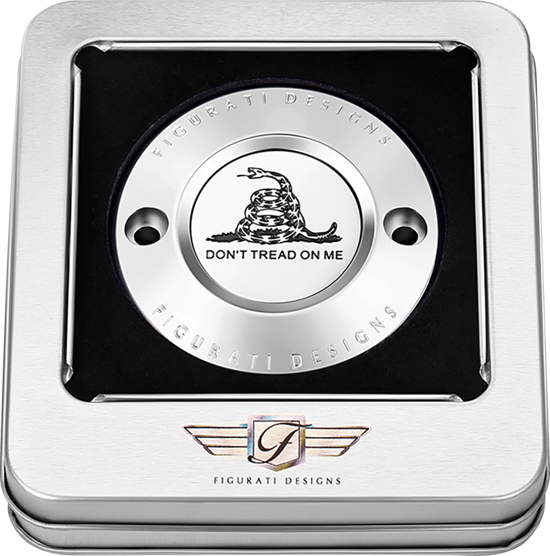 FIGURATI DESIGNS Timing Cover - 2 Hole - Don't Tread on Me - Stainless Steel FD40-TC-2H-SS