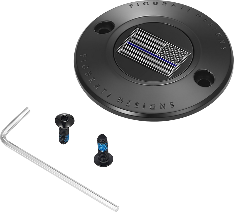 FIGURATI DESIGNS Timing Cover - 2 Hole - Blue Line American Flag - Black FD71-TC-2H-BLK