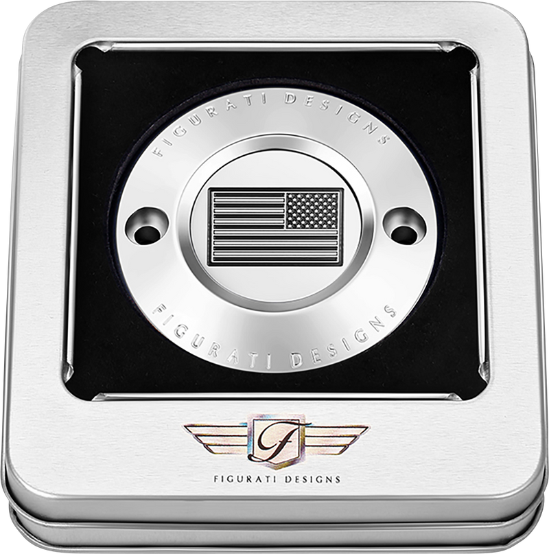 FIGURATI DESIGNS Timing Cover - 2 Hole - American Flag - Contrast Cut - Stainless Steel FD26R-TC-2H-SS