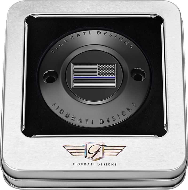 FIGURATI DESIGNS Timing Cover - 2 Hole - Blue Line American Flag - Black FD71-TC-2H-BLK