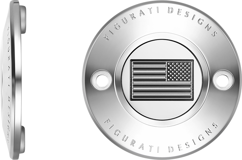 FIGURATI DESIGNS Timing Cover - 2 Hole - American Flag - Contrast Cut - Stainless Steel FD26R-TC-2H-SS