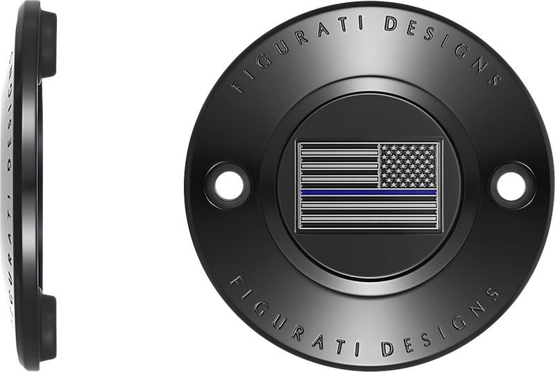 FIGURATI DESIGNS Timing Cover - 2 Hole - Blue Line American Flag - Black FD71-TC-2H-BLK