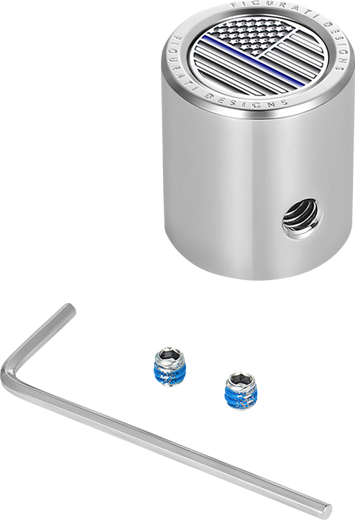 FIGURATI DESIGNS Heel-Toe Shifter Cover - Blue Line American Flag - Stainless Steel FD70-HTSC-SS