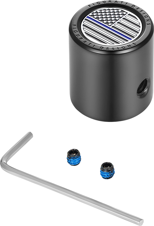 FIGURATI DESIGNS Heel-Toe Shifter Cover - Blue Line American Flag - Black FD71-HTSC-BLK