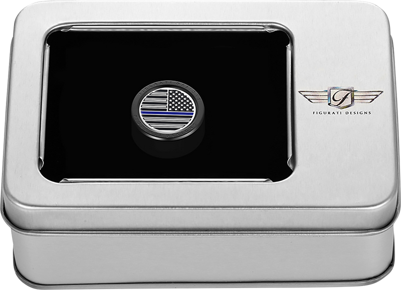 FIGURATI DESIGNS Heel-Toe Shifter Cover - Blue Line American Flag - Black FD71-HTSC-BLK