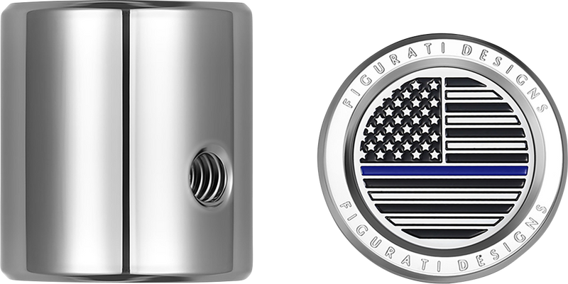 FIGURATI DESIGNS Heel-Toe Shifter Cover - Blue Line American Flag - Stainless Steel FD70-HTSC-SS