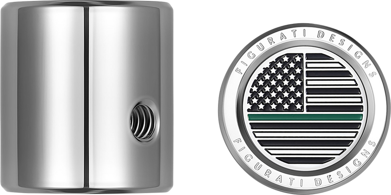 FIGURATI DESIGNS Heel-Toe Shifter Cover - Green Line American Flag - Stainless Steel FD72-HTSC-SS