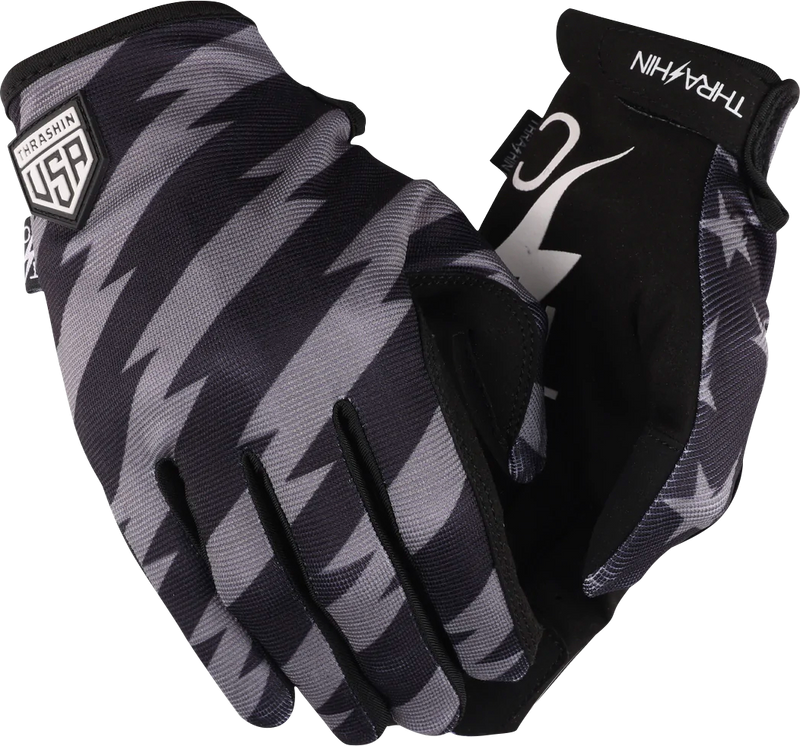 THRASHIN SUPPLY CO. Stars & Bolts Stealth Gloves - Black/Gray - Large