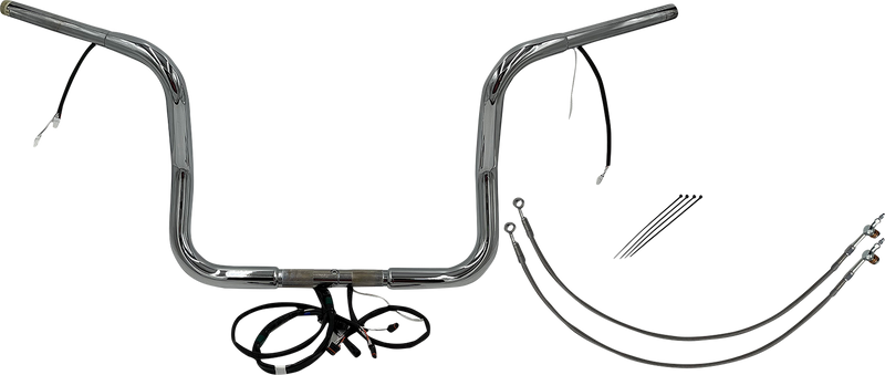 FAT BAGGERS INC. EZ Install Wired 1-1/4" Round Top Handlebar Kit - 12" - Chrome 901512