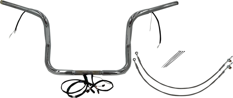 FAT BAGGERS INC. EZ Install Wired 1-1/4" Round Top Handlebar Kit - 12" - Chrome 902512