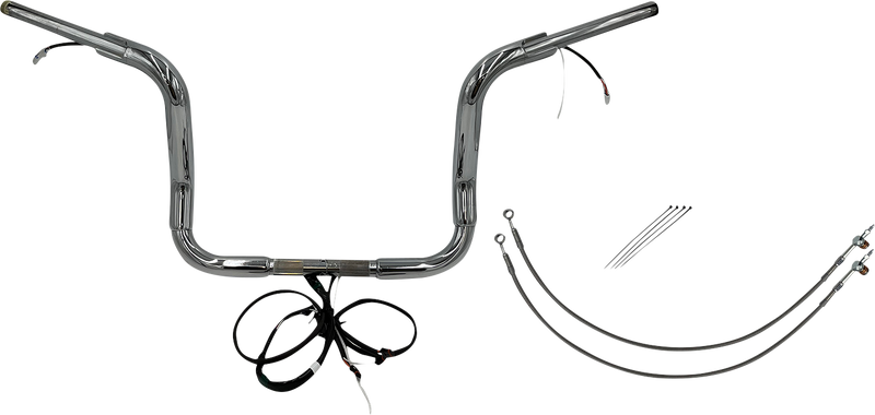 FAT BAGGERS INC. EZ Install Wired 1-1/2" Round Top Handlebar Kit - 12" - Chrome 801512