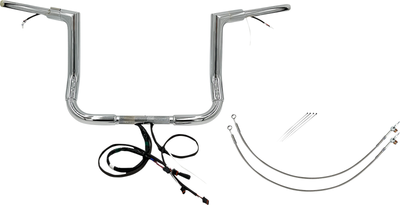 FAT BAGGERS INC. EZ Install Wired 1-1/2" Flat Top Handlebar Kit - 12" - Chrome 602212