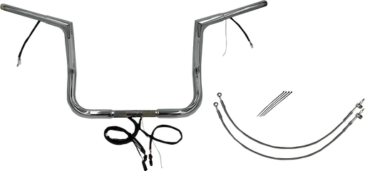 FAT BAGGERS INC. EZ Install Wired 1-1/4" Flat Top Handlebar Kit - 12" - Chrome 701212