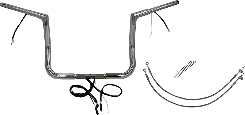 FAT BAGGERS INC. EZ Install Wired 1-1/4" Flat Top Handlebar Kit - 12" - Chrome 702212