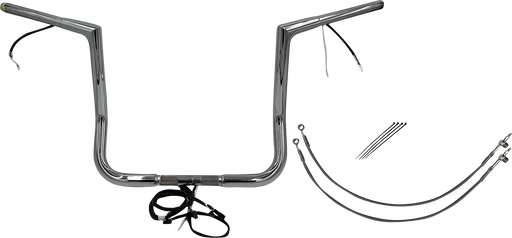 FAT BAGGERS INC. EZ Install Wired 1-1/4" Flat Top Handlebar Kit - 14" - Chrome 702214