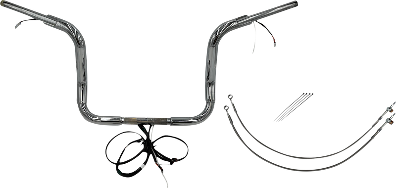 FAT BAGGERS INC. EZ Install Wired 1-1/2" Round Top Handlebar Kit - 12" - Chrome 802512
