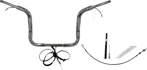 FAT BAGGERS INC. EZ Install Wired 1-1/2" Round Top Handlebar Kit - 12" - Chrome 812412
