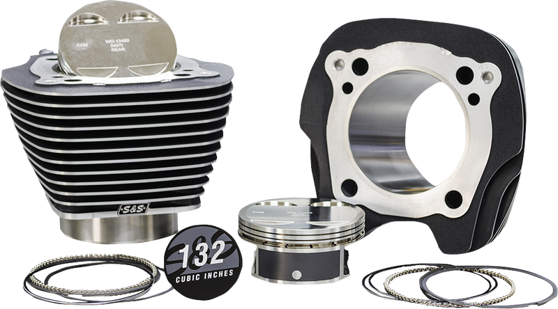 S&S CYCLE 132" Big-Bore Cylinder Kit - Black Granite/Highlighted Fins - M8