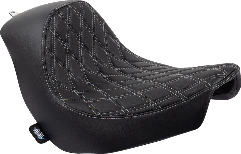DRAG SPECIALTIES Solo Double Diamond Silver Stitch Vinyl Seat - Black - Softail '18-'23