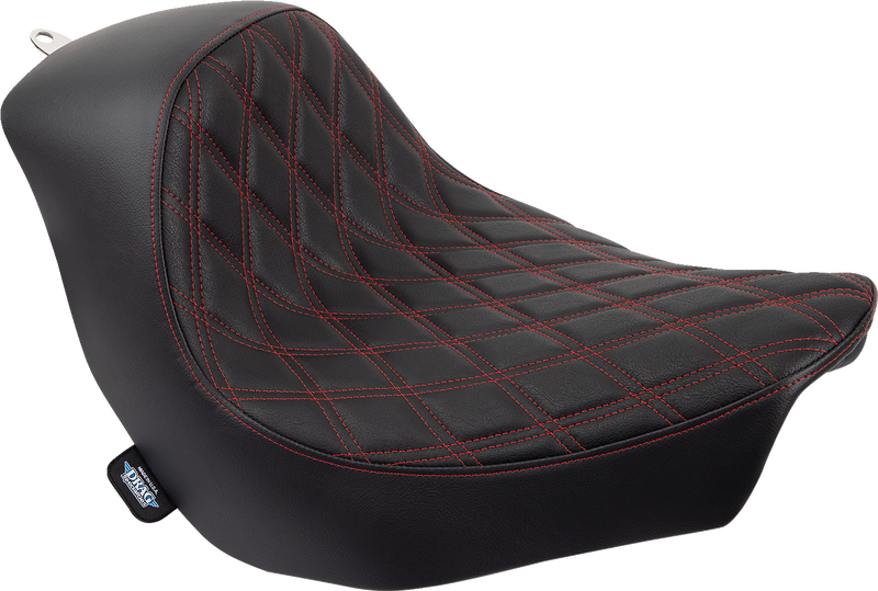 DRAG SPECIALTIES Solo Double Diamond Red Stitch Vinyl Seat - Black - Softail '18-'23
