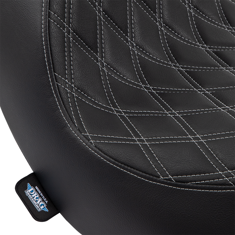 DRAG SPECIALTIES Solo Double Diamond Silver Stitch Vinyl Seat - Black - Softail '18-'23