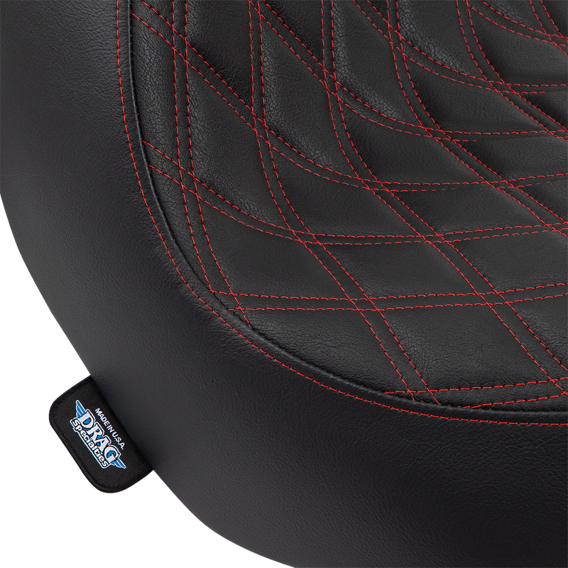 DRAG SPECIALTIES Solo Double Diamond Red Stitch Vinyl Seat - Black - Softail '18-'23