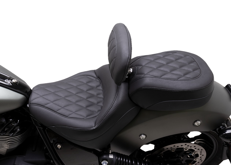 MUSTANG Solo Touring Seat - with Driver Backrest - Black - Diamond Stitch - Chief '22-'23