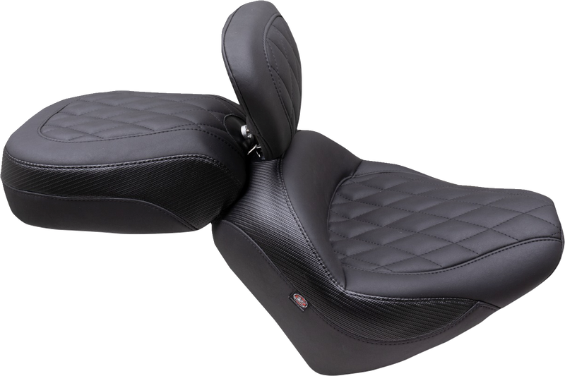 MUSTANG Solo Touring Seat - with Driver Backrest - Black - Diamond Stitch - Chief '22-'23