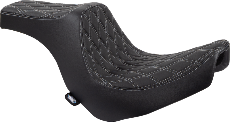 DRAG SPECIALTIES Predator III Double Diamond Silver Stitch Vinyl Seat - Black - Softail '18-'23