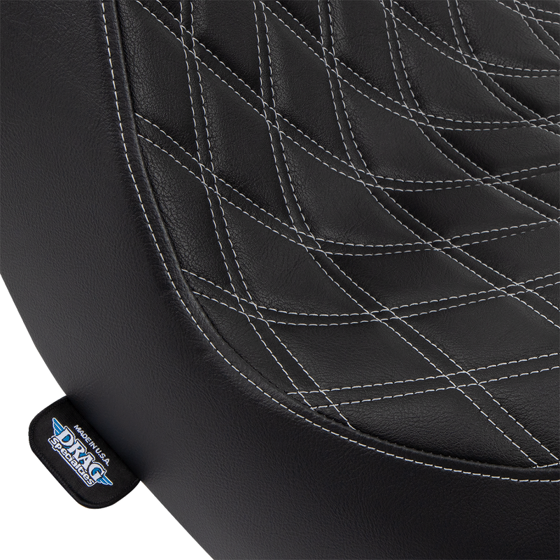 DRAG SPECIALTIES Predator III Double Diamond Silver Stitch Vinyl Seat - Black - Softail '18-'23