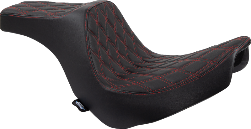 DRAG SPECIALTIES Predator III Double Diamond Red Stitch Vinyl Seat - Black - Softail '18-'23