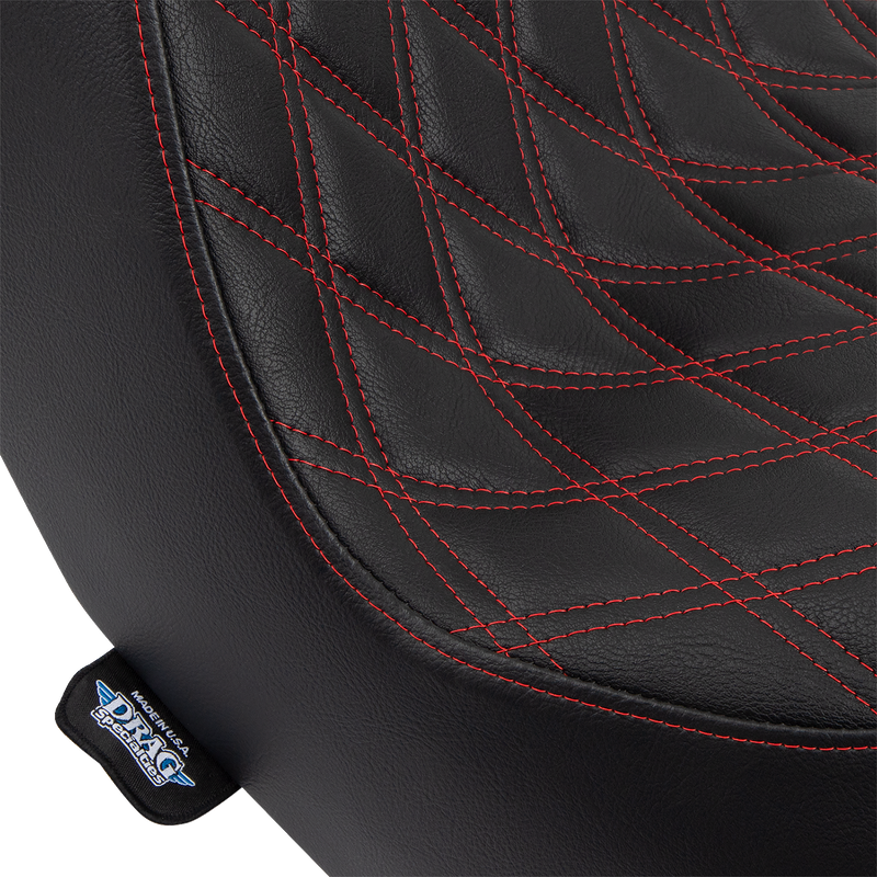 DRAG SPECIALTIES Predator III Double Diamond Red Stitch Vinyl Seat - Black - Softail '18-'23
