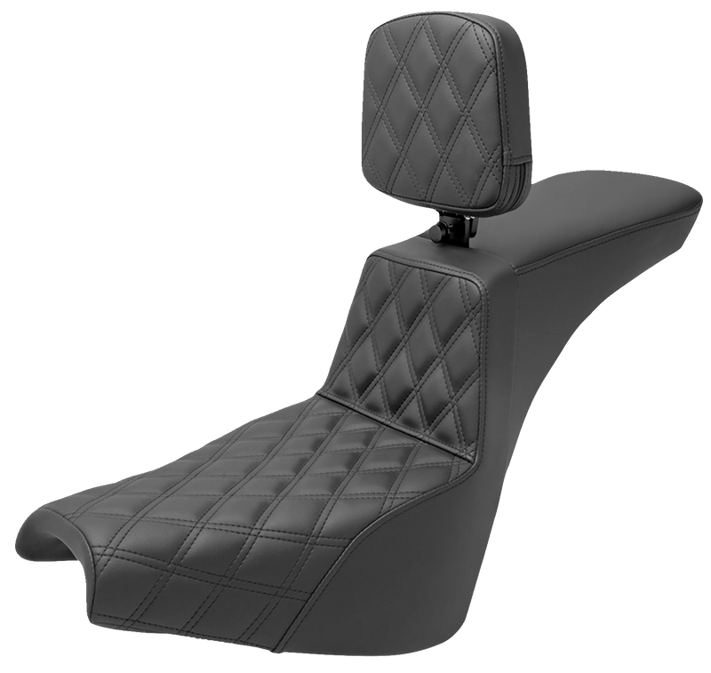SADDLEMEN Tour Step-Up Seat - Rider Backrest - Front Lattice Stitch - Softail '18-'24