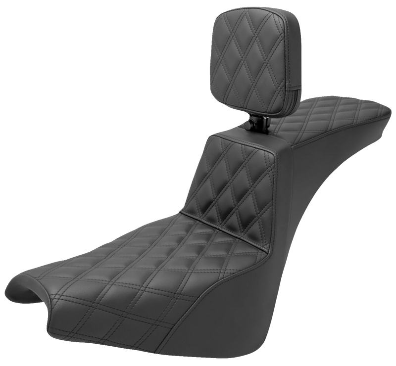 SADDLEMEN Tour Step-Up Seat - Rider Backrest - Full Lattice Stitch - Softail '18-'24