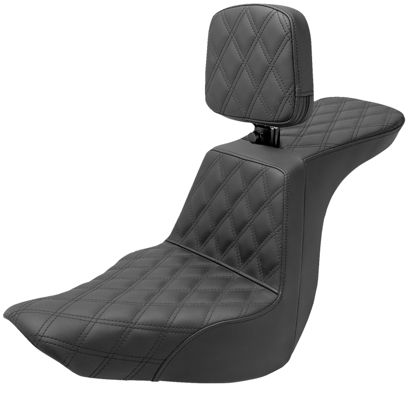 SADDLEMEN Tour Step-Up Seat - Rider Backrest - Full Lattice Stitch - Softail '18-'24