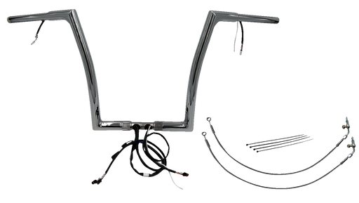 FAT BAGGERS INC. EZ Install Wired 1-1/4" Flat Top Handlebar Kit - 14" - Chrome 702914