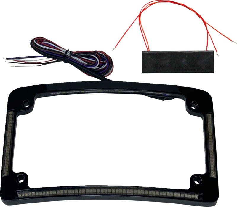 CUSTOM DYNAMICS Radius License Plate Frame with Auxiliary Red LEDs and Tag Illumination - Gloss Black