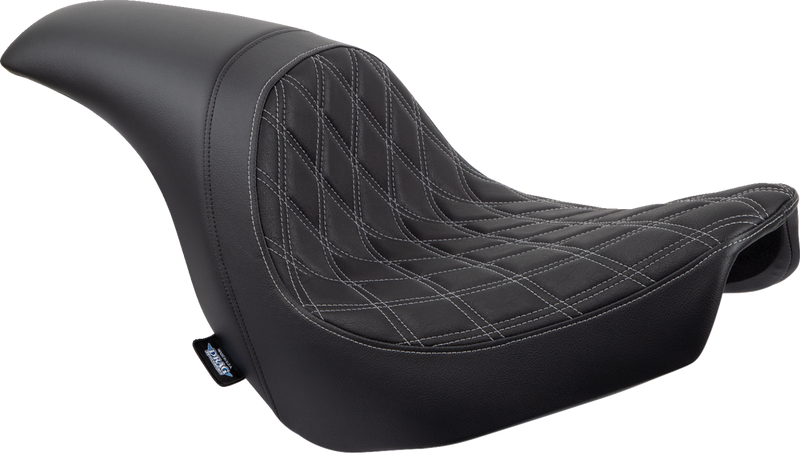 DRAG SPECIALTIES Predator Double Diamond Silver Stitch Vinyl Seat - Black - Softail '18-'23
