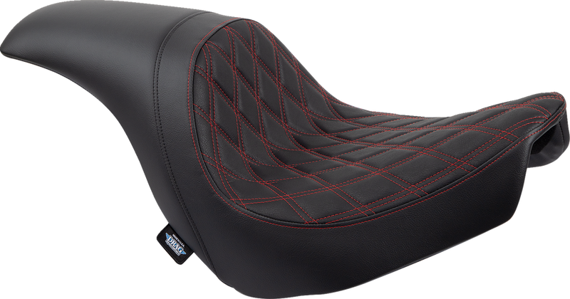 DRAG SPECIALTIES Predator Double Diamond Red Stitch Vinyl Seat - Black - Softail '18-'23