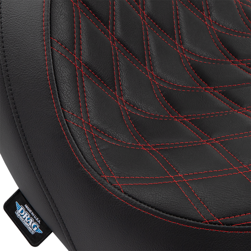 DRAG SPECIALTIES Predator Double Diamond Red Stitch Vinyl Seat - Black - Softail '18-'23
