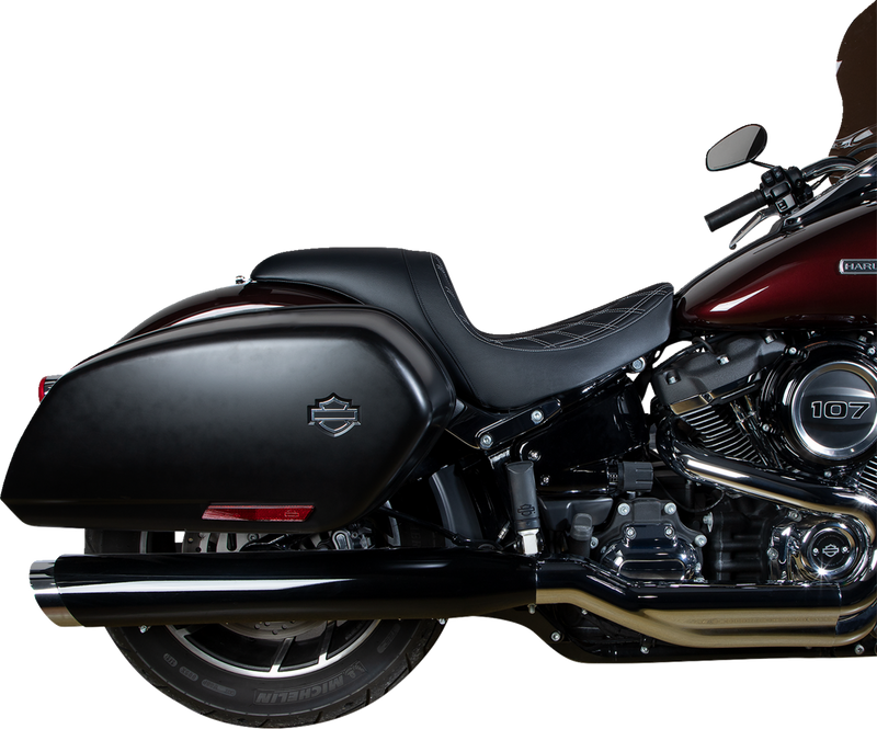 DRAG SPECIALTIES Predator Double Diamond Silver Stitch Vinyl Seat - Black - Softail '18-'23